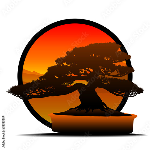 bonsai, arbol, vector, naturaleza, paisajismo