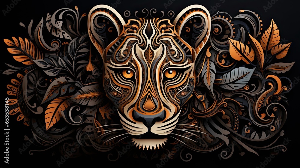 Illustration of a leopard in African style. Traditional African pattern for backgrounds, carpets, wallpapers, packaging, and fabrics. Illustration of a leopard in African style. Traditional African pattern for backgrounds, carpets, wallpapers, packaging, and fabrics.