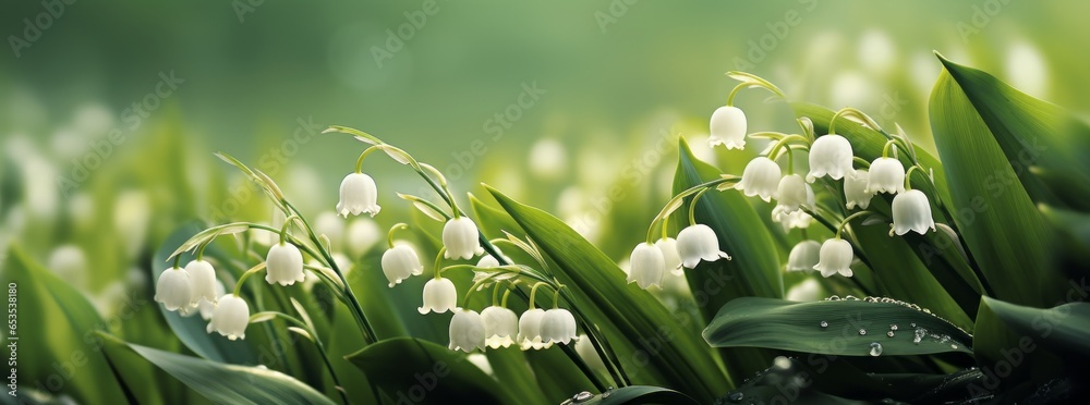 Φωτογραφία lily of the valley background spring flower wide banner wide format banner A background with a flower field atmosphere is suitable for a cover