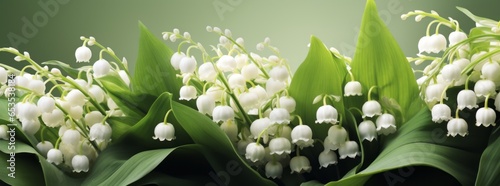 lily of the valley background spring flower wide banner wide format banner A background with a flower field atmosphere is suitable for a cover. photo