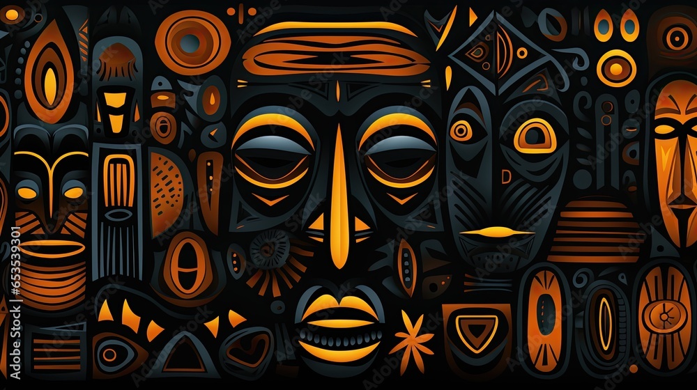 Illustration of a mask in African style. African tribal ethnic ornament. Traditional design for background, carpet, wallpaper, packaging, fabric.
