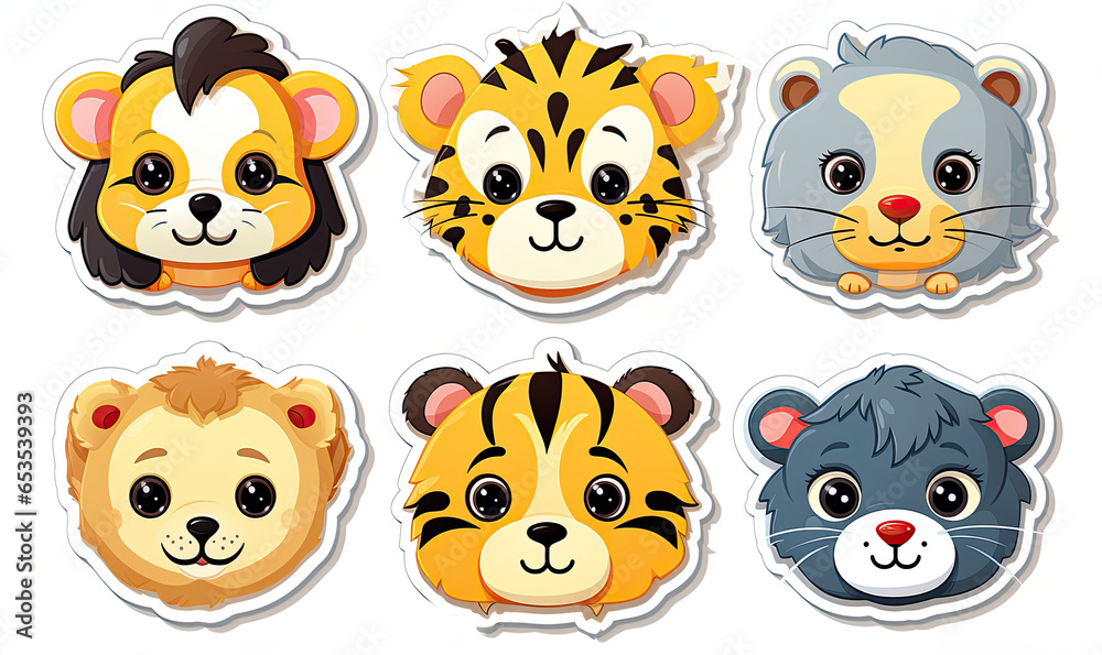 Group of stickers featuring fierce and exotic wildlife.