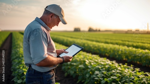 A Farmers use tablets to analyze new data and conduct planting trials to find a variety of ways to develop and improve crop performance.