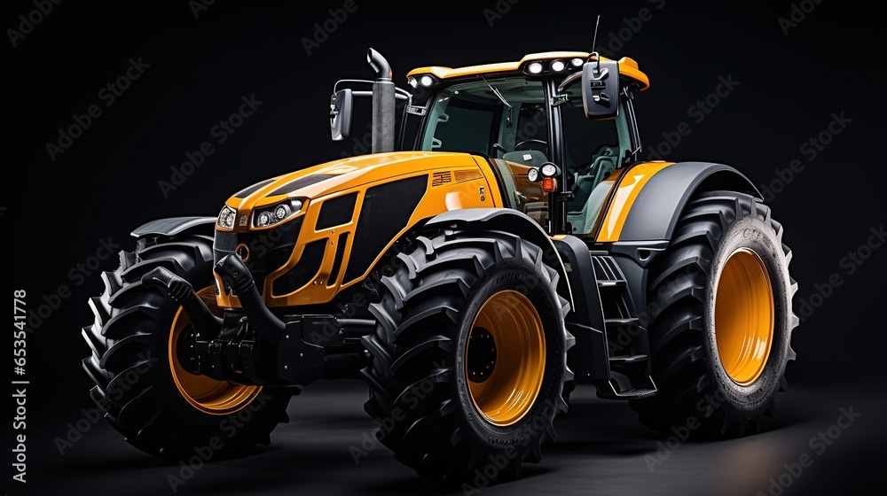 Obraz premium A Close - up view of modern wheeled tractor isolated on clear background.