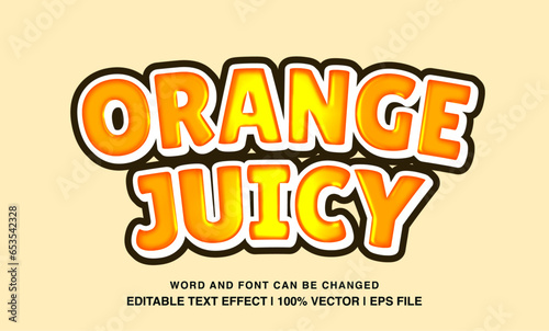 Orange juicy editable text effect template, 3d cartoon glossy style typeface, premium vector