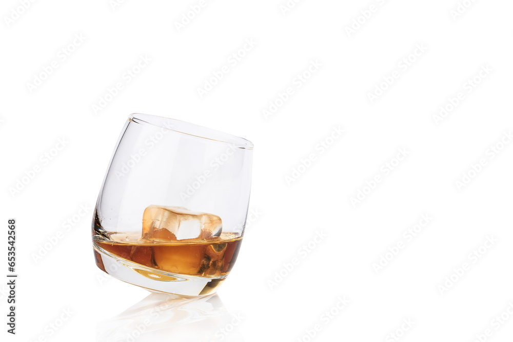 Glass of whiskey and ice isolated on white background Glass of whiskey and ice isolated on white background