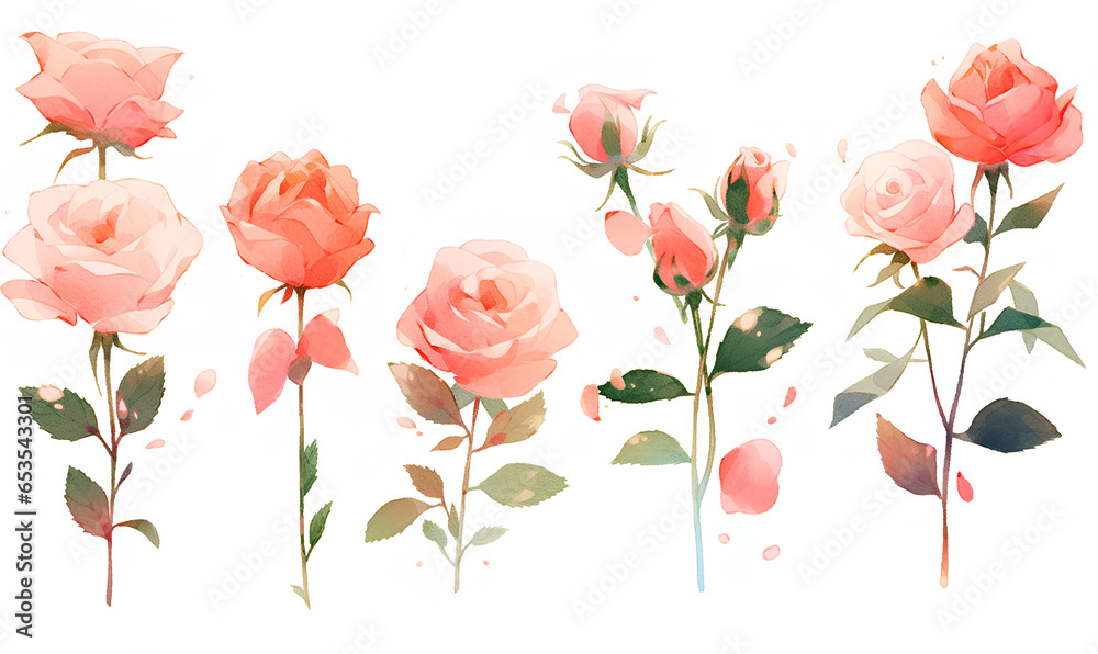Fototapeta premium watercolor background with rose_Generative AI