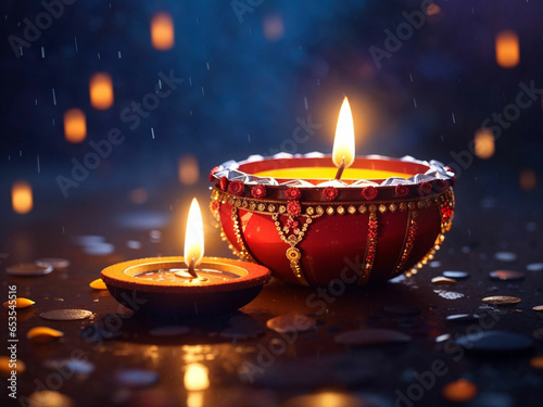Photography diwali diya with rain