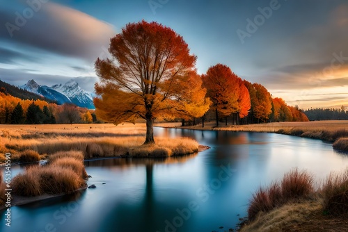 autumn landscape with lake generated Ai © Huzaifa
