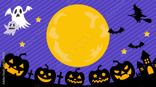 ハロウィンの満月の夜,お化けとかぼちゃたちのパーティー背景.