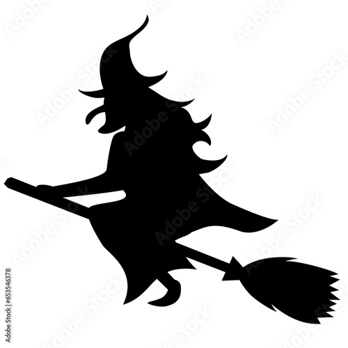 箒に乗って空を飛ぶ魔女のシンプルシルエット