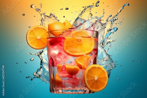 Colorful beverage with ice cubes and citrus. Generative AI