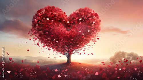 Captured Love, Romantic Red Heart Background for Valentine's Day, Copy Space. Generative AI