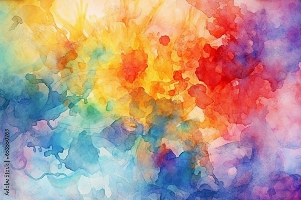 Abstract colorful watercolor painting depicting a grunge texture with a fractal design. Perfect as a versatile background or art frame. Generative AI