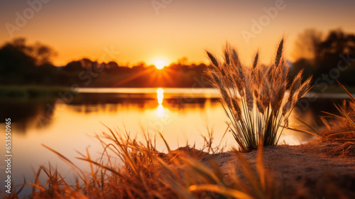 Beautiful Wheat Field with Sunset Landscape  Nature Background. Generative AI