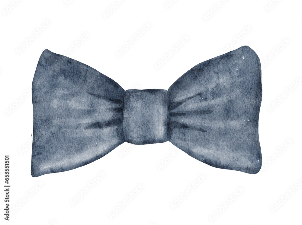 Black Bow tie isolated on white background. Male watercolor illustration