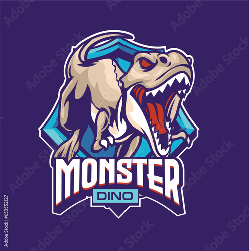 Vector illustration of trex mascot logo template for sport team and gaming team © harrisaputra