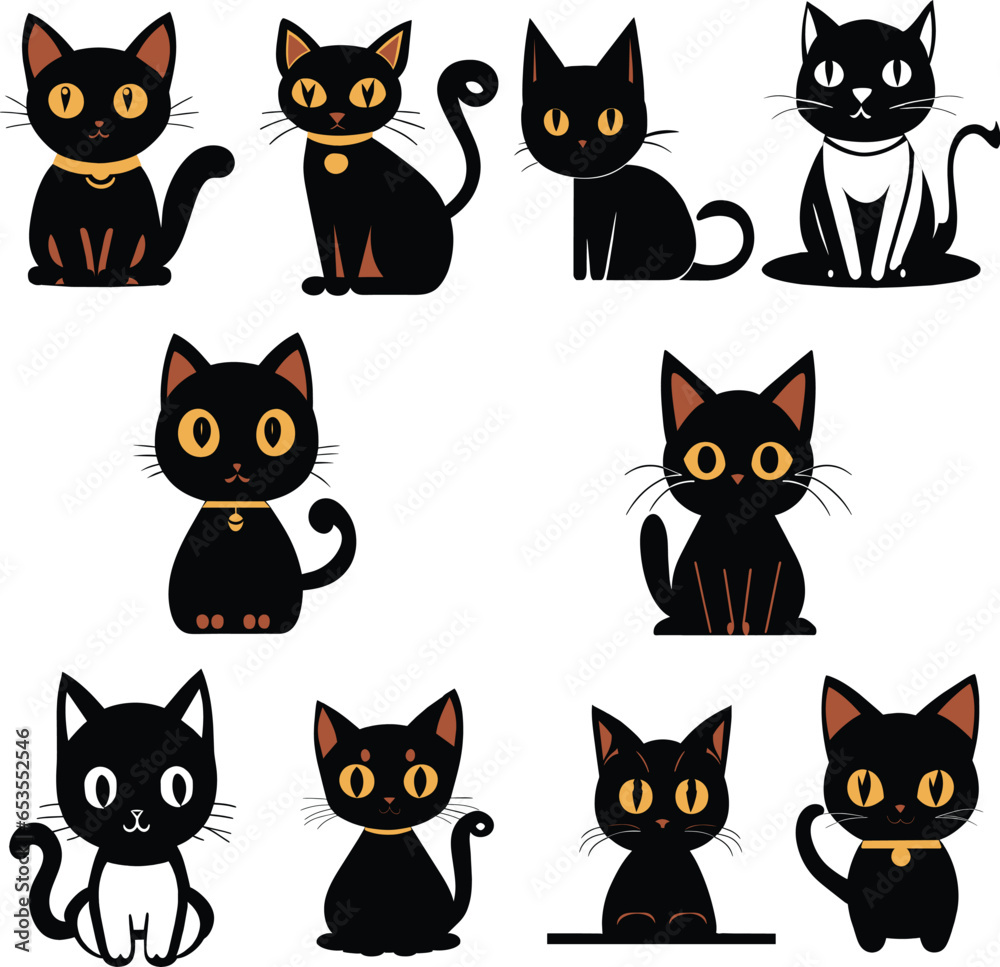 Collection of halloween black cats, set of isolated black cats Collection of halloween black cats, set of isolated black cats