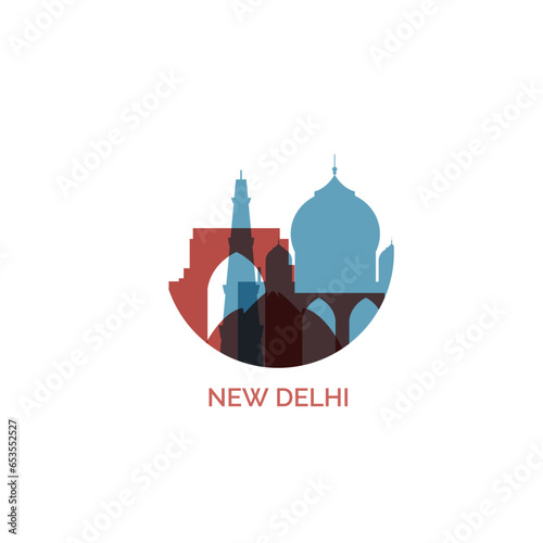 India New Delhi city cityscape skyline panorama vector flat modern logo icon. Asian region emblem idea with landmarks and building silhouettes