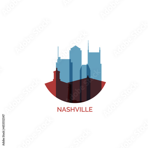 USA United States Nashville cityscape skyline city panorama vector flat modern logo icon. US Tennessee American county emblem idea with landmarks and building silhouette