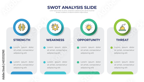 SWOT analysis. Strength, Weakness, Opportunity, Threat diagram concept presentation.