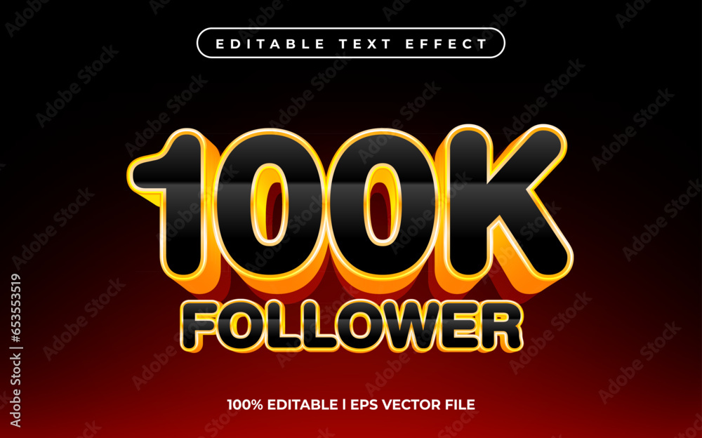 100k follower text effect editable video cover and banner text style, 3d typography template