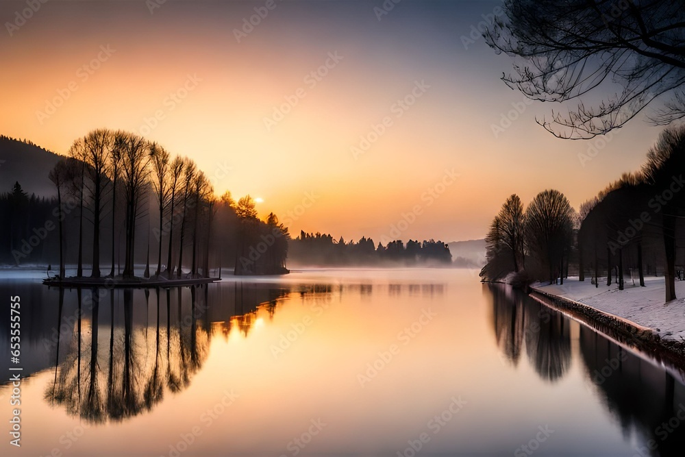 Fototapeta premium sunrise over the river Generated Ai