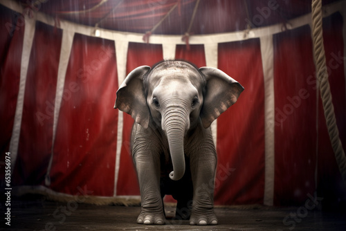 Canvas Print Large elephant inside circus tent with red curtains