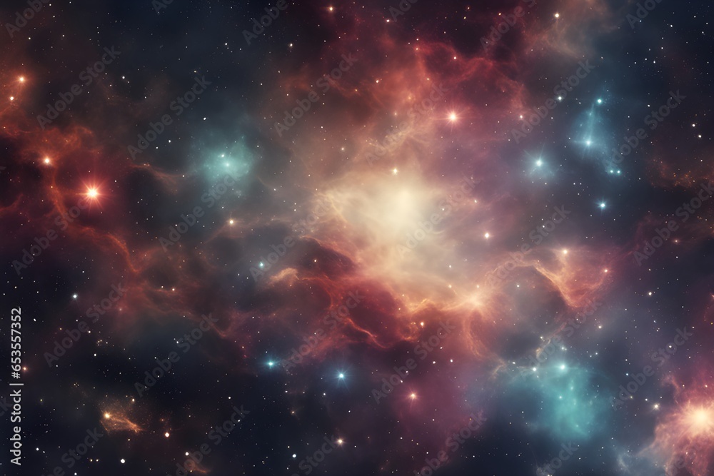 Fototapeta premium Scene of a Beautiful Nebula in the Universe, Colorful Space Galaxy Nebula, Astronomy, AI Generated
