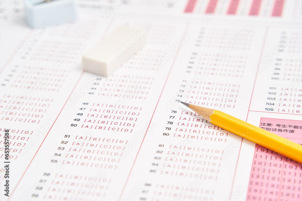 Multiple Choice Test Form and pencil Multiple Choice Test Form and pencil