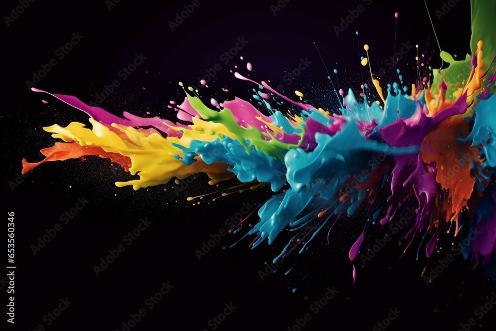 Colorful paint splashes creating an abstract background. Generative AI