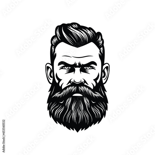 Foto Stylish barber shop logo featuring a dashing man with a beard and mustache