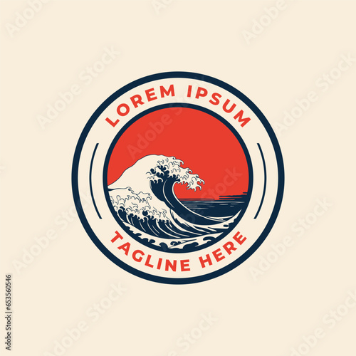 Japan wave water art logo icon vector illustration