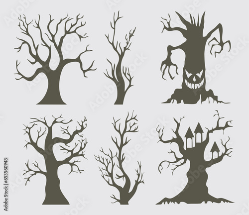 set of silhouettes of trees