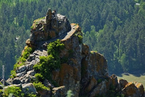 Devil's Finger rock near the village of Manzherok. photo