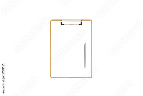 Pen on a blank clipboard. Isolated on a white background