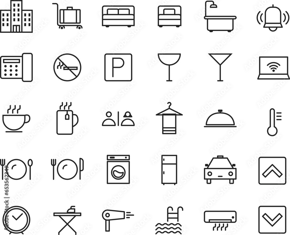 Hotel icon set for business with outline style