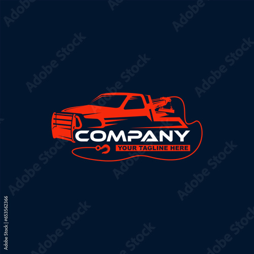 Illustration vector graphic of towing truck service logo design. Suitable for the automotive company, logo, illustration, animation, etc.