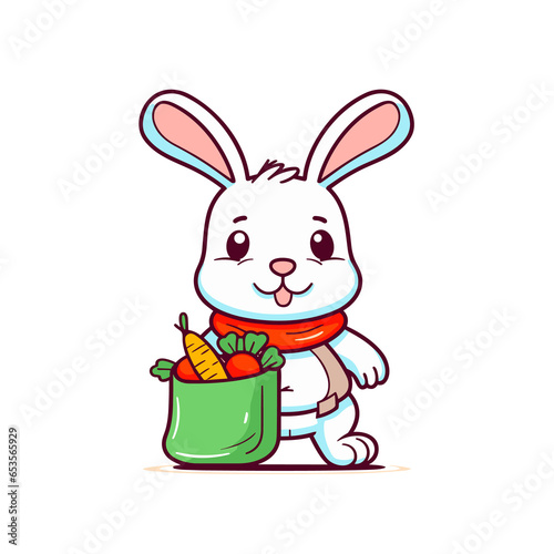 Rabbit with carrot bag Cartoon PNG, illustration For Tshirt, Mug