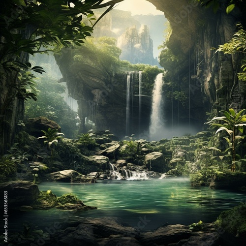 garden of eden waterfall nature cinematic