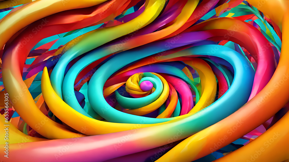 3d render, abstract background with colorful twisted shapes, rainbow colors