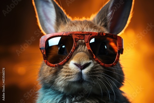 Sunglass Swagger: A Stylish Bunny Strikes a Pose on a Bright and Colorful Background © furyon