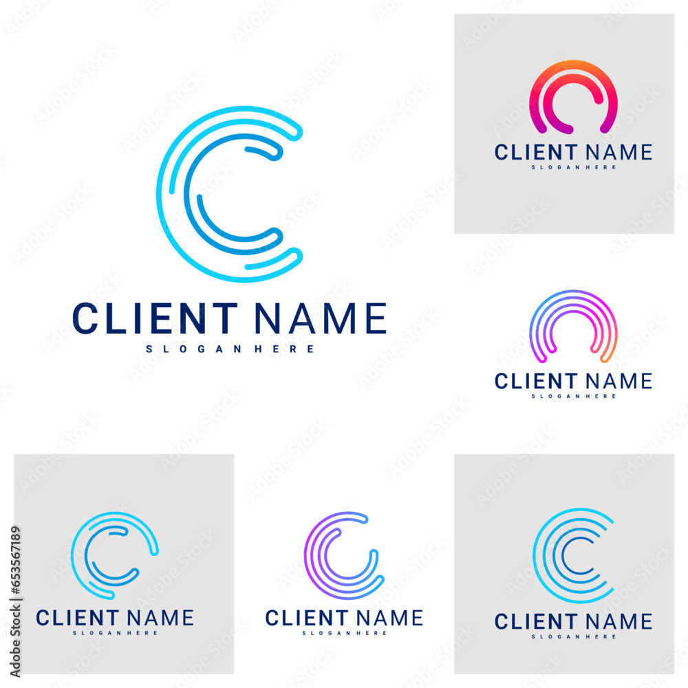 Set of Modern and Minimal letter C logo. Simple initial C monogram logo design vector template.