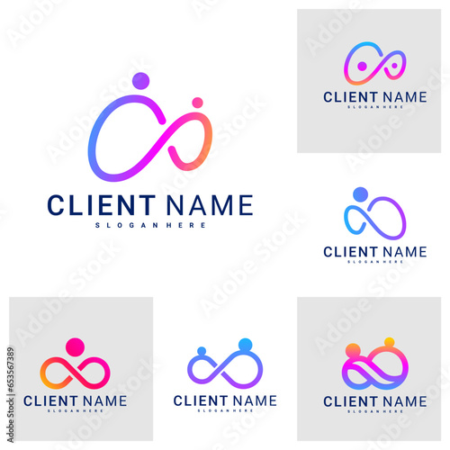 Set of People logo design, human with infinity icon combination, people Logo design template, vector illustration