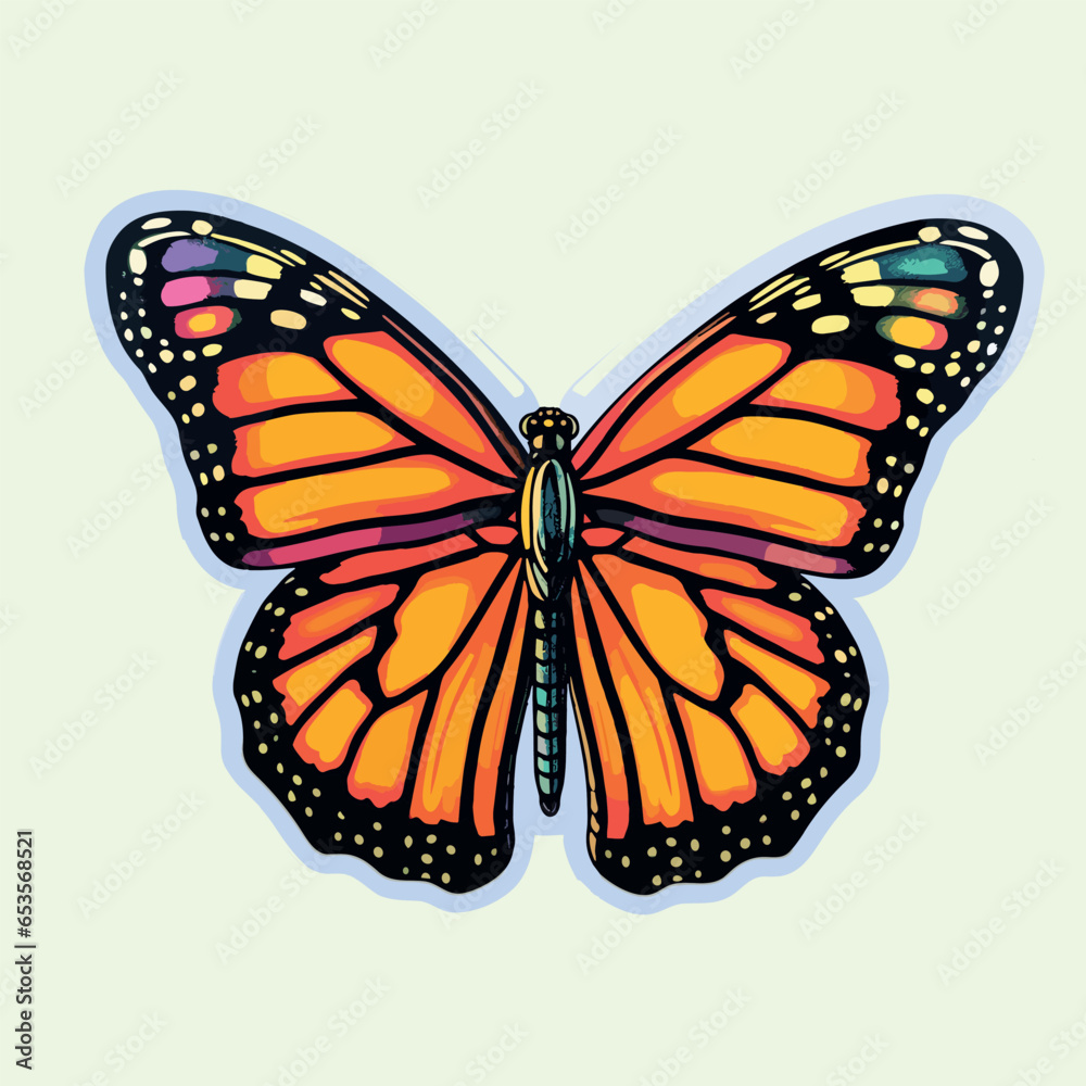 Fototapeta premium Butterfly isolated on yellow, Monarch Butterflies in four different poses on pastel green background