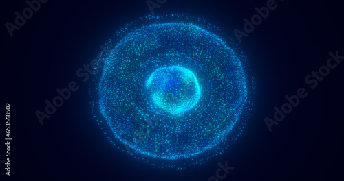 Blue energy glowing sphere futuristic atom from electric magic particles and energy waves background