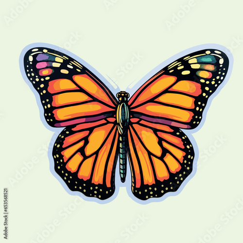Butterfly isolated on yellow, Monarch Butterflies in four different poses on pastel green background