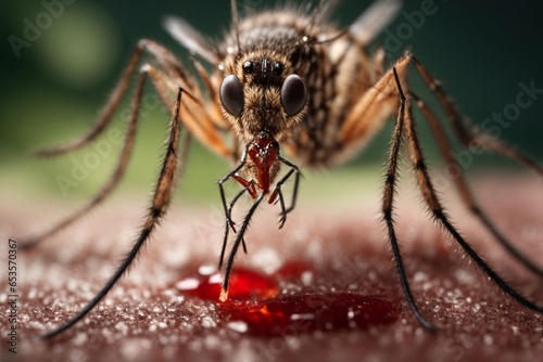 Mosquito sucking blood from human body. © Viewvie