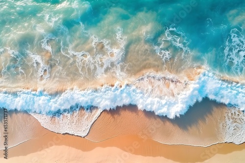 an aerial view of the ocean waves on a sandy beach. generative ai