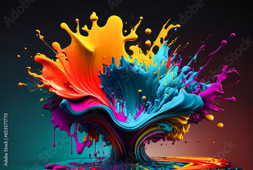 Colored ink dancing on colorful dark background. Generative AI illustration.